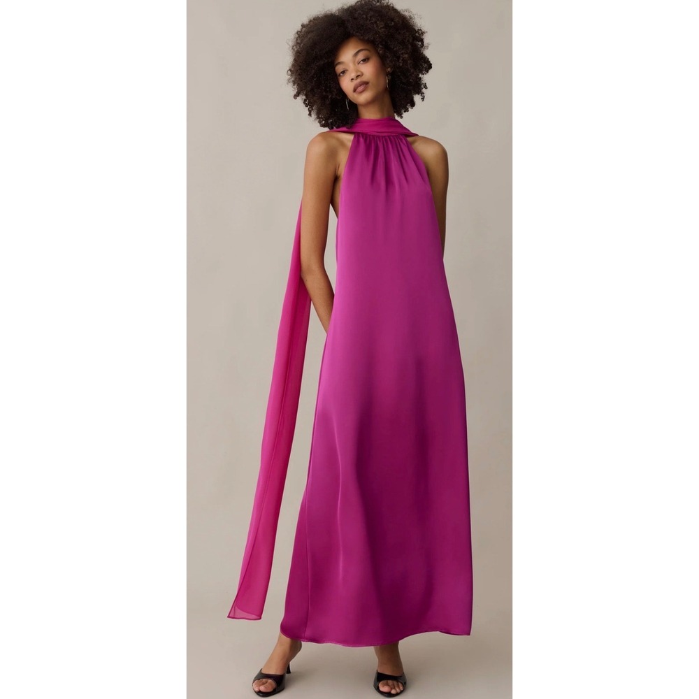 Few Moda O.P.T One Pretty Time Orchid Satin Halter Scarf Midi Dress Pink L
